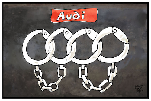 Cartoon: Audi-Razzia (medium) by Kostas Koufogiorgos tagged karikatur,koufogiorgos,illustration,cartoon,audi,razzia,logo,ringe,handschellen,polizei,karikatur,koufogiorgos,illustration,cartoon,audi,razzia,logo,ringe,handschellen,polizei