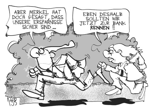 Cartoon: Auf zur Bank! (medium) by Kostas Koufogiorgos tagged merkel,bank,michel,geld,eu,euro,schulden,krise,sicherheit,spareinlage,garantie,karikatur,kostas,koufogiorgos,merkel,bank,michel,geld,eu,euro,schulden,krise,sicherheit,spareinlage,garantie,karikatur,kostas,koufogiorgos