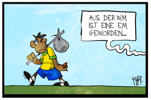 Cartoon: Aus WM wird EM (medium) by Kostas Koufogiorgos tagged karikatur,koufogiorgos,illustration,cartoon,wm,em,weltmeisterschaft,sport,fussball,brasilien,niederlage,fifa,karikatur,koufogiorgos,illustration,cartoon,wm,em,weltmeisterschaft,sport,fussball,brasilien,niederlage,fifa