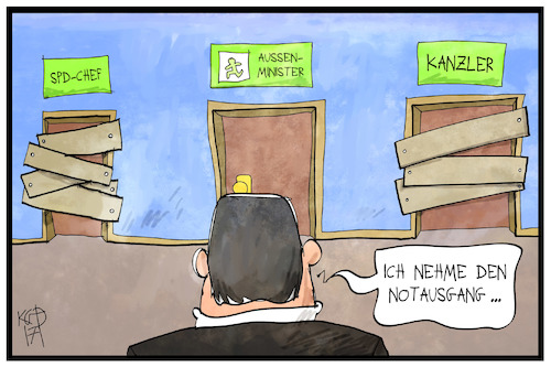 Cartoon: Außenminister Gabriel (medium) by Kostas Koufogiorgos tagged karikatur,koufogiorgos,illustration,cartoon,gabriel,spd,außenminister,vorsitz,kanzlerkandidat,tür,notausgang,politik,partei,karikatur,koufogiorgos,illustration,cartoon,gabriel,spd,außenminister,vorsitz,kanzlerkandidat,tür,notausgang,politik,partei