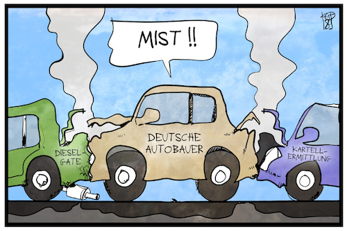 Cartoon: Autobauer (medium) by Kostas Koufogiorgos tagged karikatur,koufogiorgos,illustration,cartoon,diesel,autobauer,wirtschaft,dieselgate,kartell,eu,ermittlung,klemme,karikatur,koufogiorgos,illustration,cartoon,diesel,autobauer,wirtschaft,dieselgate,kartell,eu,ermittlung,klemme