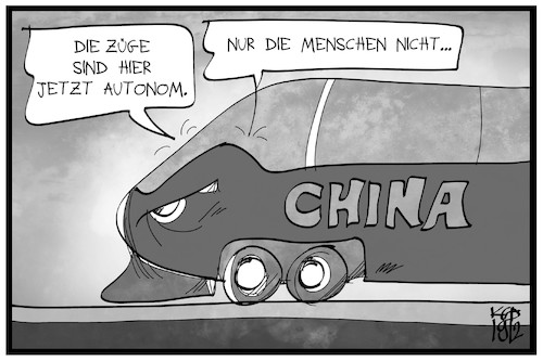 Cartoon: Autonom in China (medium) by Kostas Koufogiorgos tagged karikatur,koufogiorgos,illustration,cartoon,china,autonom,demokratie,zug,straßenbahn,fahren,mobilität,menschenrecht,karikatur,koufogiorgos,illustration,cartoon,china,autonom,demokratie,zug,straßenbahn,fahren,mobilität,menschenrecht