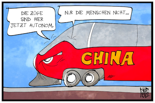 Cartoon: Autonom in China (medium) by Kostas Koufogiorgos tagged karikatur,koufogiorgos,illustration,cartoon,china,autonom,demokratie,zug,straßenbahn,fahren,mobilität,menschenrecht,karikatur,koufogiorgos,illustration,cartoon,china,autonom,demokratie,zug,straßenbahn,fahren,mobilität,menschenrecht