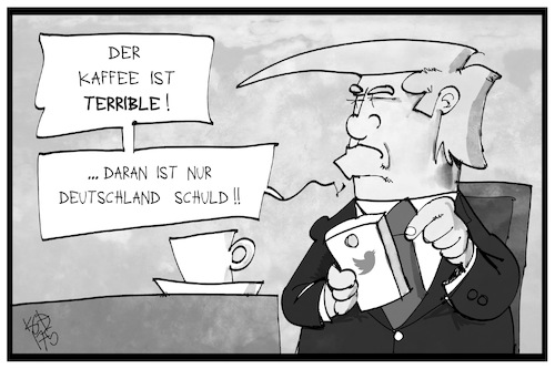 Cartoon: Bad Coffee - bad Germans (medium) by Kostas Koufogiorgos tagged karikatur,koufogiorgos,illustration,cartoon,kaffee,trump,twitter,beschwerde,schuld,usa,deutschland,bad,karikatur,koufogiorgos,illustration,cartoon,kaffee,trump,twitter,beschwerde,schuld,usa,deutschland