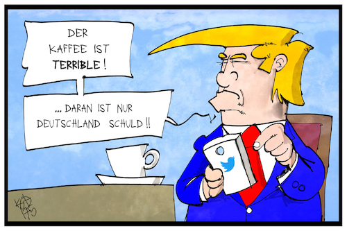 Cartoon: Bad Coffee - bad Germans (medium) by Kostas Koufogiorgos tagged karikatur,koufogiorgos,illustration,cartoon,kaffee,trump,twitter,beschwerde,schuld,usa,deutschland,bad,karikatur,koufogiorgos,illustration,cartoon,kaffee,trump,twitter,beschwerde,schuld,usa,deutschland