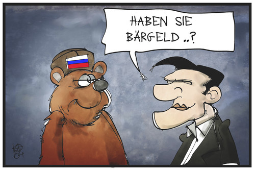 Cartoon: Bärgeld aus Moskau (medium) by Kostas Koufogiorgos tagged karikatur,koufogiorgos,illustration,cartoon,tsipras,bär,russland,geld,kredit,wirtschaft,leihen,schulden,politik,karikatur,koufogiorgos,illustration,cartoon,tsipras,bär,russland,geld,kredit,wirtschaft,leihen,schulden,politik