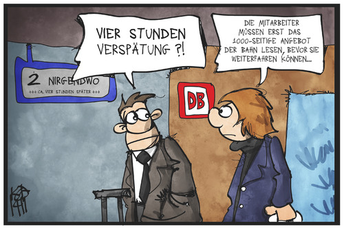 Cartoon: Bahnstreik (medium) by Kostas Koufogiorgos tagged koufogiorgos,karikatur,cartoon,illustration,evg,gewerkschaft,bahn,streik,verspätung,tarifkonflikt,reisender,passagier,fahrgast,koufogiorgos,karikatur,cartoon,illustration,evg,gewerkschaft,bahn,streik,verspätung,tarifkonflikt,reisender,passagier,fahrgast