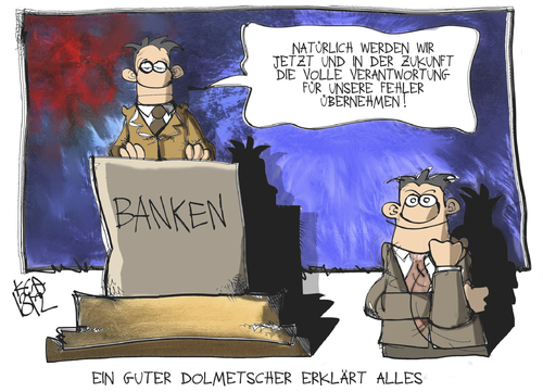 Cartoon: Banken-Dolmetscher (medium) by Kostas Koufogiorgos tagged koufogiorgos,karikatur,wirtschaft,bank,mandela,dolmetscher,gebärden,gebärden,dolmetscher,mandela,bank,wirtschaft,karikatur,koufogiorgos