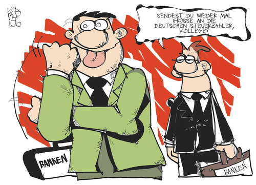 Cartoon: Bankenrettung (medium) by Kostas Koufogiorgos tagged eu,europa,bank,bankenrettung,irland,rettungsschirm,steuerzahler,deutschland,karikatur,koufogiorgos,eu,europa,bank,bankenrettung,irland,rettungsschirm,steuerzahler,deutschland,karikatur,koufogiorgos