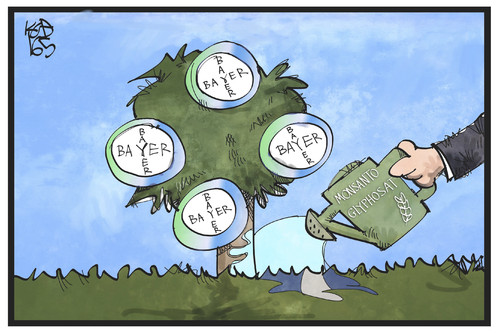 Cartoon: Bayer-Monsanto (medium) by Kostas Koufogiorgos tagged karikatur,koufogiorgos,cartoon,illustration,bayer,monsanto,glyphosat,giessen,pflanze,blume,chemie,konzern,gentechnik,wirtschaft,agrar,übernahme,fusion,karikatur,koufogiorgos,cartoon,illustration,bayer,monsanto,glyphosat,giessen,pflanze,blume,chemie,konzern,gentechnik,wirtschaft,agrar,übernahme,fusion