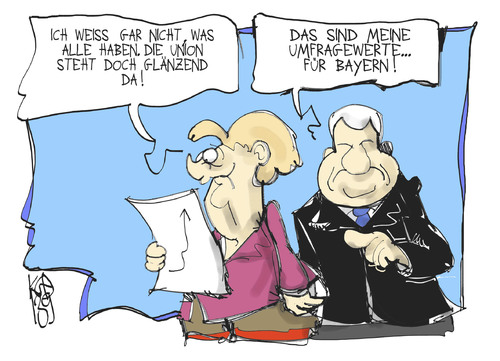 Cartoon: Bayern-Wahl (medium) by Kostas Koufogiorgos tagged bayern,seehofer,merkel,wahl,bundestagswahl,landtagswahl,umfrage,karikatur,koufogiorgos,bayern,seehofer,merkel,wahl,bundestagswahl,landtagswahl,umfrage,karikatur,koufogiorgos