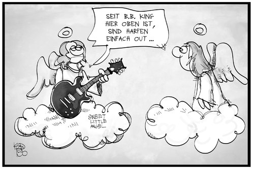 Cartoon: B.B. King (medium) by Kostas Koufogiorgos tagged karikatur,koufogiorgos,illustration,cartoon,king,blues,sänger,musiker,tod,engel,himmel,gitarre,kultur,karikatur,koufogiorgos,illustration,cartoon,king,blues,sänger,musiker,tod,engel,himmel,gitarre,kultur