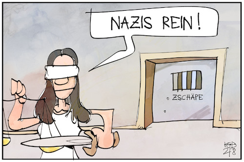 Cartoon: Beate Zschäpe (medium) by Kostas Koufogiorgos tagged karikatur,koufogiorgos,illustration,cartoon,zschaepe,nazi,justitia,zelle,haft,gefängnis,nsu,karikatur,koufogiorgos,illustration,cartoon,zschaepe,nazi,justitia,zelle,haft,gefängnis,nsu