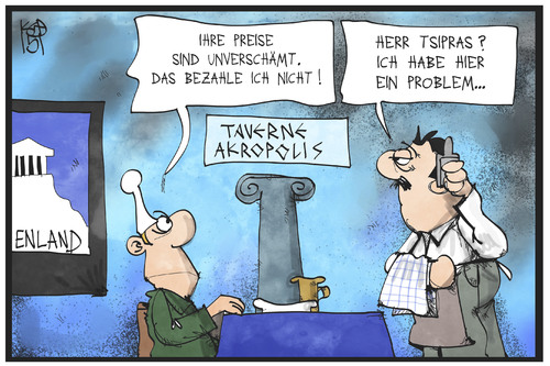 Cartoon: Beim Griechen (medium) by Kostas Koufogiorgos tagged karikatur,koufogiorgos,illustration,cartoon,tsipras,griechenland,taverne,lokal,restaurant,preis,wirt,wirtschaft,politik,geld,karikatur,koufogiorgos,illustration,cartoon,tsipras,griechenland,taverne,lokal,restaurant,preis,wirt,wirtschaft,politik,geld