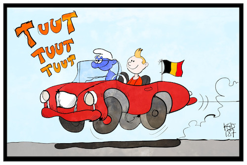 Cartoon: Belgien im Viertelfinale (medium) by Kostas Koufogiorgos tagged karikatur,koufogiorgos,illustration,cartoon,belgien,tim,struppi,schlümpfe,comic,kult,wm,fussball,viertelfinale,auto,autokorso,sport,karikatur,koufogiorgos,illustration,cartoon,belgien,tim,struppi,schlümpfe,comic,kult,wm,fussball,viertelfinale,auto,autokorso,sport