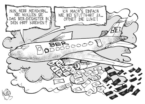 Cartoon: BER (medium) by Kostas Koufogiorgos tagged mehdorn,ber,flughafen,stuttgart,21,manager,geld,kosten,flugzeug,karikatur,kostas,koufogiorgos,mehdorn,ber,flughafen,stuttgart,21,manager,geld,kosten,flugzeug,karikatur,kostas,koufogiorgos