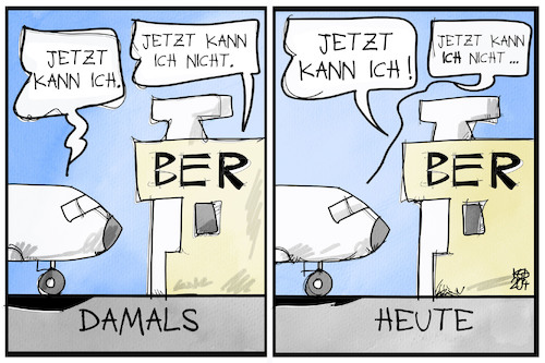 Cartoon: BER (medium) by Kostas Koufogiorgos tagged karikatur,koufogiorgos,illustration,cartoon,ber,flughafen,berlin,brandenburg,flugzeug,coronakrise,tourismus,wirtschaft,damals,heute,karikatur,koufogiorgos,illustration,cartoon,ber,flughafen,berlin,brandenburg,flugzeug,coronakrise,tourismus,wirtschaft,damals,heute