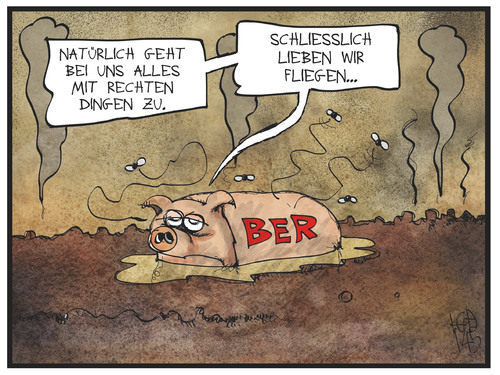 Cartoon: BER und das oder die Fliegen (medium) by Kostas Koufogiorgos tagged karikatur,koufogiorgos,illustration,cartoon,ber,flughafen,berlin,brandenburg,sauerei,sumpf,korruption,wirtschaft,politik,fliegen,karikatur,koufogiorgos,illustration,cartoon,ber,flughafen,berlin,brandenburg,sauerei,sumpf,korruption,wirtschaft,politik,fliegen