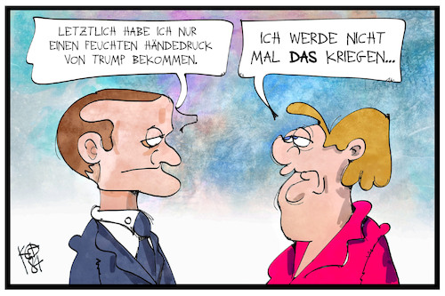 Cartoon: Besuch bei Trump (medium) by Kostas Koufogiorgos tagged karikatur,koufogiorgos,illustration,cartoon,merkel,macron,trump,staatsbesuch,händedruck,erwartung,frankreich,deutschland,usa,karikatur,koufogiorgos,illustration,cartoon,merkel,macron,trump,staatsbesuch,händedruck,erwartung,frankreich,deutschland,usa