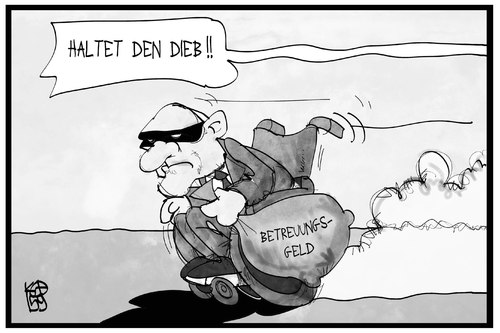 Cartoon: Betreuungsgeld (medium) by Kostas Koufogiorgos tagged karikatur,koufogiorgos,illustration,cartoon,betreuungsgeld,herdprämie,schäuble,räuber,dieb,geld,haushalt,familienpolitik,politik,karikatur,koufogiorgos,illustration,cartoon,betreuungsgeld,herdprämie,schäuble,räuber,dieb,geld,haushalt,familienpolitik,politik