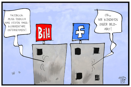 Cartoon: BILD und Facebook (medium) by Kostas Koufogiorgos tagged karikatur,koufogiorgos,illustration,cartoon,bild,facebook,hass,kommentar,social,media,presse,abo,zeitung,karikatur,koufogiorgos,illustration,cartoon,bild,facebook,hass,kommentar,social,media,presse,abo,zeitung