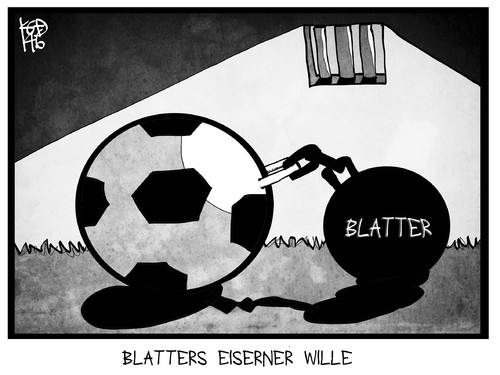 Cartoon: Blatter (medium) by Kostas Koufogiorgos tagged karikatur,koufogiorgos,cartoon,illustration,fifa,blatter,fussball,gefängnis,kette,sport,verband,korruption,karikatur,koufogiorgos,cartoon,illustration,fifa,blatter,fussball,gefängnis,kette,sport,verband,korruption