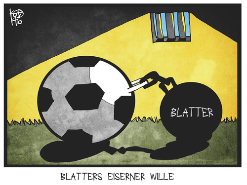 Cartoon: Blatter (medium) by Kostas Koufogiorgos tagged karikatur,koufogiorgos,cartoon,illustration,fifa,blatter,fussball,gefängnis,kette,sport,verband,korruption,karikatur,koufogiorgos,cartoon,illustration,fifa,blatter,fussball,gefängnis,kette,sport,verband,korruption