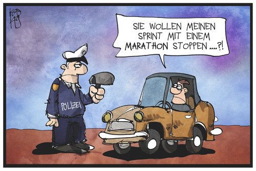 Cartoon: Blitzmarathon (medium) by Kostas Koufogiorgos tagged karikatur,koufogiorgos,illustration,cartoon,blitzmarathon,sprint,auto,autofahrer,polizist,verkehr,tempolimit,kontrolle,geschwindigkeit,karikatur,koufogiorgos,illustration,cartoon,blitzmarathon,sprint,auto,autofahrer,polizist,verkehr,tempolimit,kontrolle,geschwindigkeit