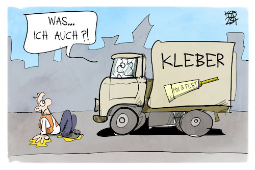 Cartoon: Blockade in Berlin (medium) by Kostas Koufogiorgos tagged karikatur,koufogiorgos,klimakleber,klebstoff,lieferwagen,blockade,letzte,generation,karikatur,koufogiorgos,klimakleber,klebstoff,lieferwagen,blockade,letzte,generation