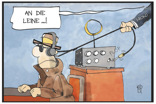 Cartoon: BND-Kontrolle (medium) by Kostas Koufogiorgos tagged karikatur,koufogiorgos,illustration,cartoon,bnd,agent,spion,kabel,line,offline,anleinen,verbindung,abhören,regierung,kontrolle,geheimdienst,karikatur,koufogiorgos,illustration,cartoon,bnd,agent,spion,kabel,line,offline,anleinen,verbindung,abhören,regierung,kontrolle,geheimdienst