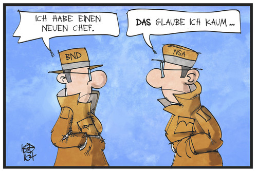 Cartoon: BND (medium) by Kostas Koufogiorgos tagged karikatur,koufogiorgos,illustration,cartoon,bnd,nsa,agent,spion,nachrichtendienst,geheimdienst,chef,usa,deutschland,karikatur,koufogiorgos,illustration,cartoon,bnd,nsa,agent,spion,nachrichtendienst,geheimdienst,chef,usa,deutschland