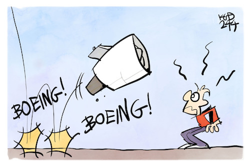 Cartoon: Boeing (medium) by Kostas Koufogiorgos tagged karikatur,koufogiorgos,boeing,flugzeug,triebwerk,panne,karikatur,koufogiorgos,boeing,flugzeug,triebwerk,panne