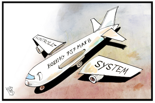 Cartoon: Boeing 737 Max 8 (medium) by Kostas Koufogiorgos tagged karikatur,koufogiorgos,illustration,cartoon,boeing,flugzeug,kontrollsystem,absturz,wirtschaft,flugzteugbauer,karikatur,koufogiorgos,illustration,cartoon,boeing,flugzeug,kontrollsystem,absturz,wirtschaft,flugzteugbauer