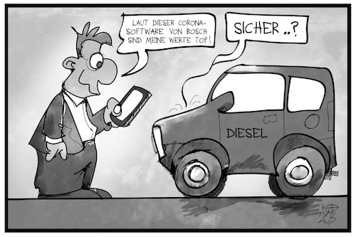 Cartoon: Bosch-Schnelltest (medium) by Kostas Koufogiorgos tagged karikatur,koufogiorgos,illustration,cartoon,corona,covid,bosch,diesel,auto,dieselgate,abgasaffäre,betrug,pandemie,virus,test,schnelltest,werte,karikatur,koufogiorgos,illustration,cartoon,corona,covid,bosch,diesel,auto,dieselgate,abgasaffäre,betrug,pandemie,virus,test,schnelltest,werte