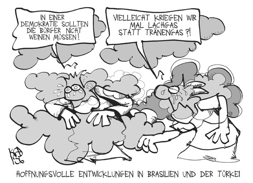 Cartoon: Brasilien undTürkei (medium) by Kostas Koufogiorgos tagged koufogiorgos,karikatur,lachgas,tränengas,polizei,protest,demonstration,brasilien,brasilien,demonstration,protest,polizei,tränengas,lachgas,karikatur,koufogiorgos