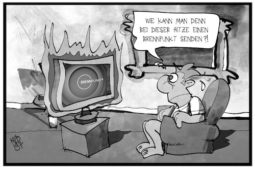 Cartoon: Brennpunkt Hitze (medium) by Kostas Koufogiorgos tagged karikatur,koufogiorgos,illustration,cartoon,brennpunkt,hitze,fernsehen,zuschauer,sommer,hitzewelle,rekordhitze,ard,brennen,feuer,karikatur,koufogiorgos,illustration,cartoon,brennpunkt,hitze,fernsehen,zuschauer,sommer,hitzewelle,rekordhitze,ard,brennen,feuer