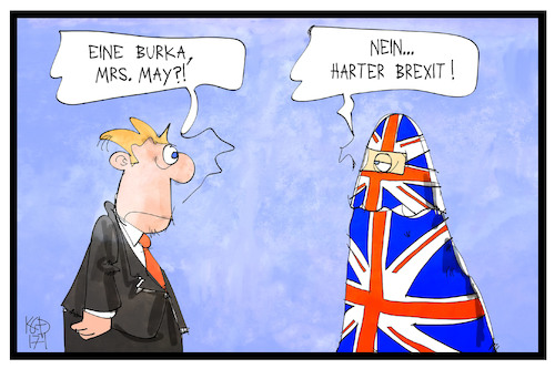 Cartoon: Brexit (medium) by Kostas Koufogiorgos tagged karikatur,koufogiorgos,illustration,cartoon,brexit,may,grossbritannien,burka,radikal,flagge,fahne,union,jack,premierminsterin,politik,europa,abschottung,karikatur,koufogiorgos,illustration,cartoon,brexit,may,grossbritannien,burka,radikal,flagge,fahne,union,jack,premierminsterin,politik,europa,abschottung