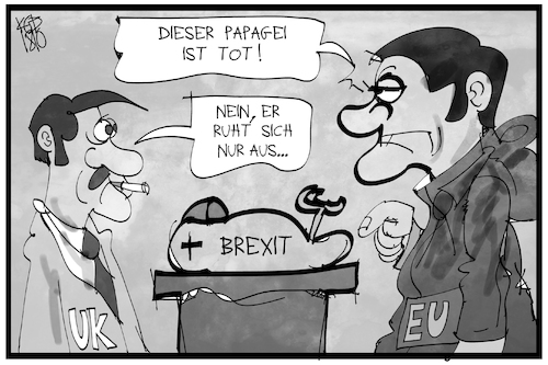 Cartoon: Brexit (medium) by Kostas Koufogiorgos tagged karikatur,koufogiorgos,illustration,cartoon,brexit,verhandlung,eu,gipfel,monty,python,papagei,sketch,grossbritannien,komiker,europa,karikatur,koufogiorgos,illustration,cartoon,brexit,verhandlung,eu,gipfel,monty,python,papagei,sketch,grossbritannien,komiker,europa