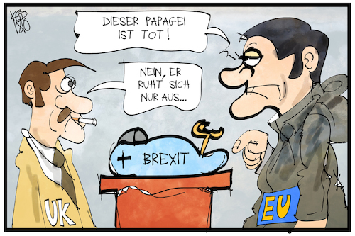 Cartoon: Brexit (medium) by Kostas Koufogiorgos tagged karikatur,koufogiorgos,illustration,cartoon,brexit,verhandlung,eu,gipfel,monty,python,papagei,sketch,grossbritannien,komiker,europa,karikatur,koufogiorgos,illustration,cartoon,brexit,verhandlung,eu,gipfel,monty,python,papagei,sketch,grossbritannien,komiker,europa