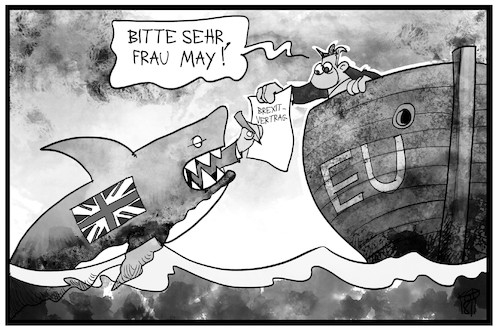 Cartoon: Brexit (medium) by Kostas Koufogiorgos tagged koufogiorgos,illustration,cartoon,brexit,karikatur,eu,hai,may,unterschrift,uk,europa,austritt,koufogiorgos,illustration,cartoon,brexit,karikatur,eu,hai,may,unterschrift,uk,europa,austritt