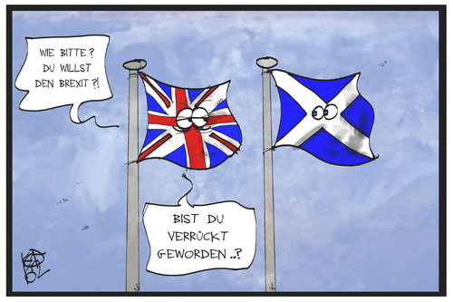 Cartoon: Brexit II (medium) by Kostas Koufogiorgos tagged karikatur,koufogiorgos,illustration,cartoon,brexit,grossbritannien,schottland,fahne,flagge,abspaltung,ausstieg,separatismus,europa,politik,karikatur,koufogiorgos,illustration,cartoon,brexit,grossbritannien,schottland,fahne,flagge,abspaltung,ausstieg,separatismus,europa,politik