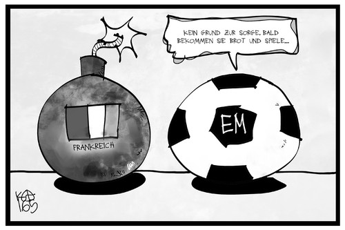 Cartoon: Brot und Spiele (medium) by Kostas Koufogiorgos tagged karikatur,koufogiorgos,illustration,cartoon,brot,spiele,fussball,em,frankreich,demonstration,bombe,protest,ball,arbeitsmarktreform,ablenkung,karikatur,koufogiorgos,illustration,cartoon,brot,spiele,fussball,em,frankreich,demonstration,bombe,protest,ball,arbeitsmarktreform,ablenkung