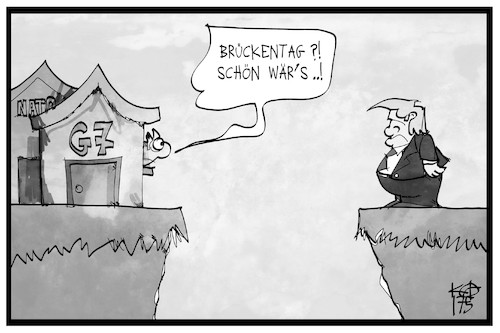 Cartoon: Brückentag (medium) by Kostas Koufogiorgos tagged karikatur,koufogiorgos,cartoon,illustration,trump,brückentag,g7,nato,taormina,verbindung,usa,karikatur,koufogiorgos,cartoon,illustration,trump,brückentag,g7,nato,taormina,verbindung,usa