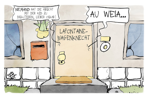 Cartoon: BSW und AfD (medium) by Kostas Koufogiorgos tagged karikatur,koufogiorgos,bsw,afd,lafontaine,wagenknecht,partei,haus,karikatur,koufogiorgos,bsw,afd,lafontaine,wagenknecht,partei,haus