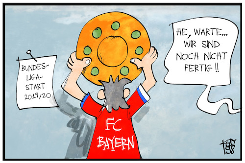 Cartoon: Bundesliga-Start (medium) by Kostas Koufogiorgos tagged karikatur,koufogiorgos,illustration,cartoon,bundesliga,bayern,münchen,sport,fussball,meisterschale,meister,sieger,verein,gewinner,karikatur,koufogiorgos,illustration,cartoon,bundesliga,bayern,münchen,sport,fussball,meisterschale,meister,sieger,verein,gewinner