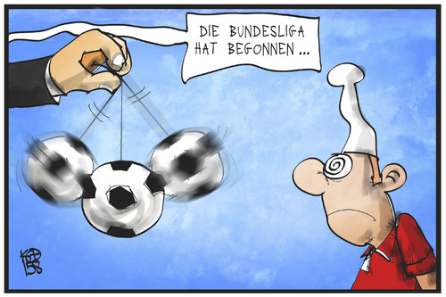 Cartoon: Bundesliga (medium) by Kostas Koufogiorgos tagged karikatur,koufogiorgos,illustration,cartoon,bundesliga,fussball,michel,sport,hypnose,pendel,trance,karikatur,koufogiorgos,illustration,cartoon,bundesliga,fussball,michel,sport,hypnose,pendel,trance