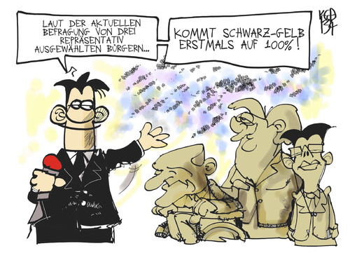 Cartoon: Bundestagswahl-Umfrage (medium) by Kostas Koufogiorgos tagged schwarz,gelb,cdu,csu,fdp,schäuble,rösler,merkel,umfrage,sonntagsfrage,bundestagswahl,medien,karikatur,kostas,koufogiorgos,schwarz,gelb,cdu,csu,fdp,schäuble,rösler,merkel,umfrage,sonntagsfrage,bundestagswahl,medien,karikatur,kostas,koufogiorgos