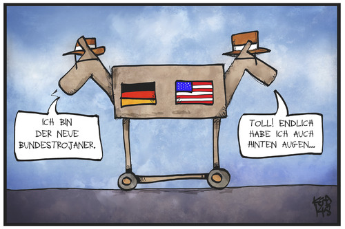 Cartoon: Bundestrojaner (medium) by Kostas Koufogiorgos tagged karikatur,koufogiorgos,illustration,cartoon,bka,bundestrojaner,pferd,usa,spionage,ausspähprogramm,politik,kriminalität,karikatur,koufogiorgos,illustration,cartoon,bka,bundestrojaner,pferd,usa,spionage,ausspähprogramm,politik,kriminalität