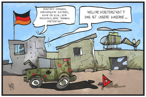 Cartoon: Bundeswehr (medium) by Kostas Koufogiorgos tagged karikatur,koufogiorgos,illustration,cartoon,bundeswehr,häuserkampf,schnoeggersburg,geisterstadt,stadt,infrastruktur,realität,ausrüstung,militär,armee,training,kaserne,krieg,karikatur,koufogiorgos,illustration,cartoon,bundeswehr,häuserkampf,schnoeggersburg,geisterstadt,stadt,infrastruktur,realität,ausrüstung,militär,armee,training,kaserne,krieg