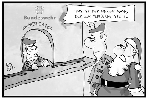 Cartoon: Bundeswehr (medium) by Kostas Koufogiorgos tagged karikatur,koufogiorgos,illustration,cartoon,bundeswehr,soldat,personal,weihnachtsmann,einstellung,bewerber,bewerbung,armee,militär,heer,truppe,karikatur,koufogiorgos,illustration,cartoon,bundeswehr,soldat,personal,weihnachtsmann,einstellung,bewerber,bewerbung,armee,militär,heer,truppe